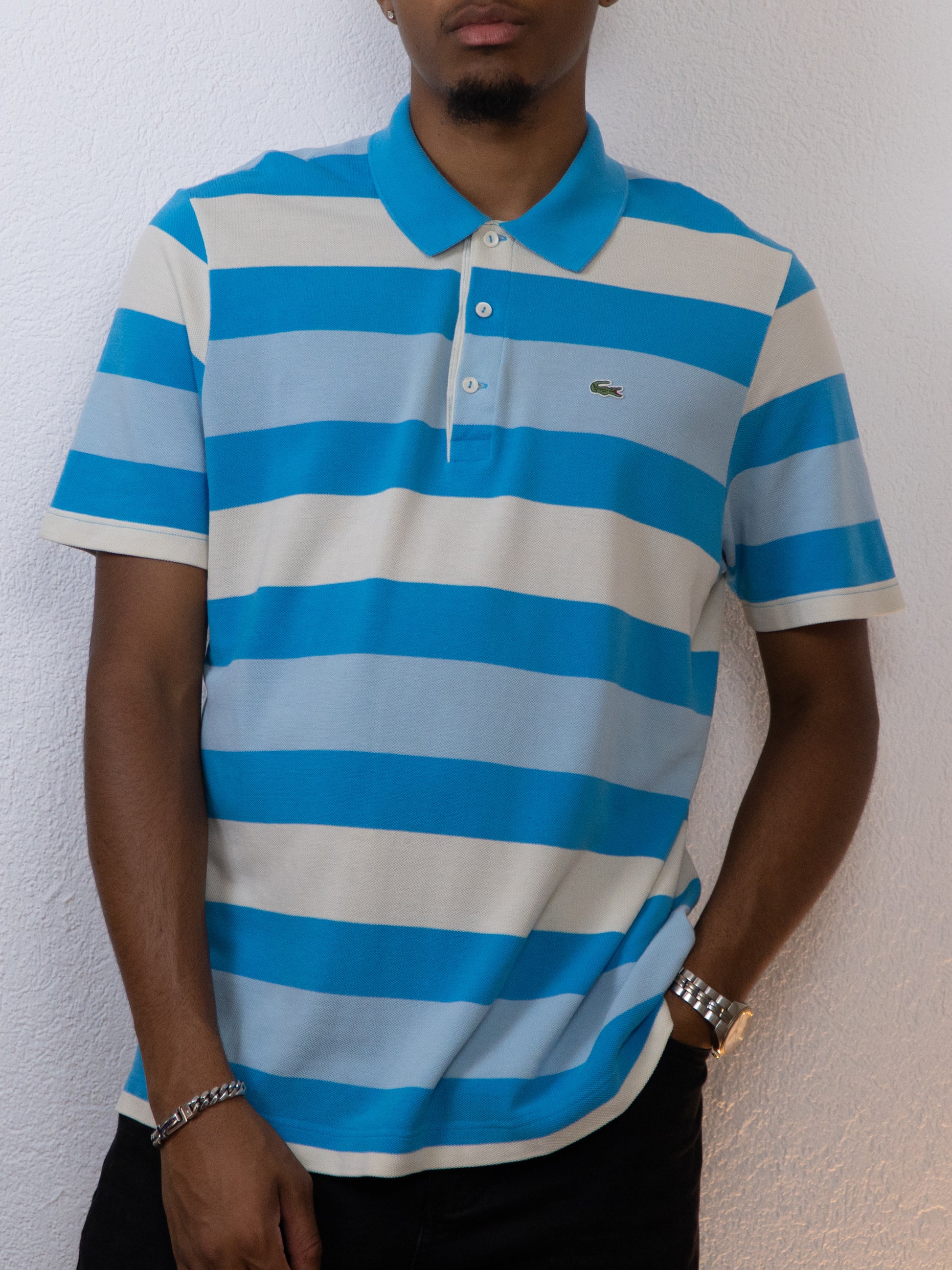 POLO LACOSTE 7/2XL RAYÉ BLEU