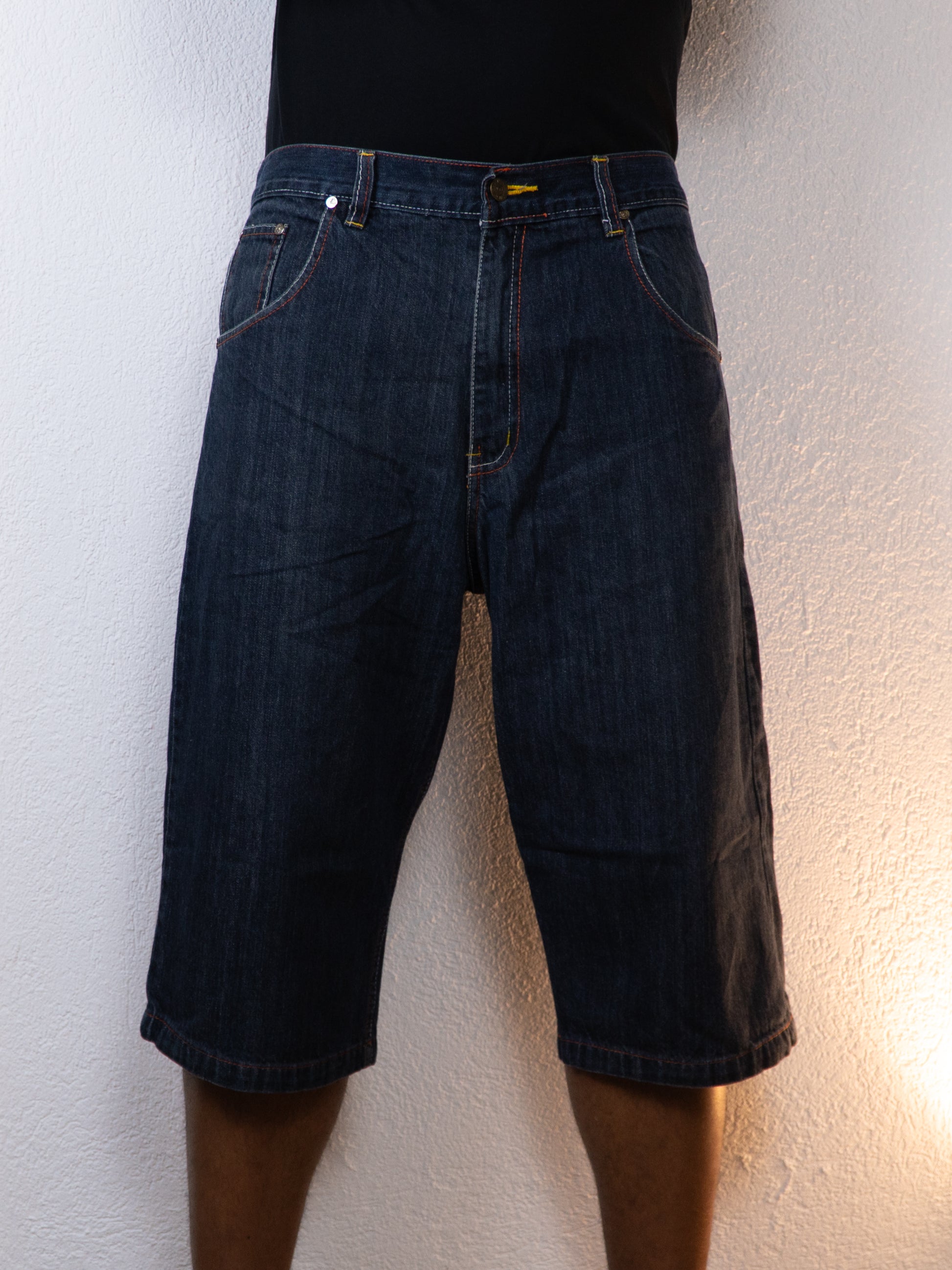 SHORT JEANS EVISU 36W/34L ORANGE/BLEU