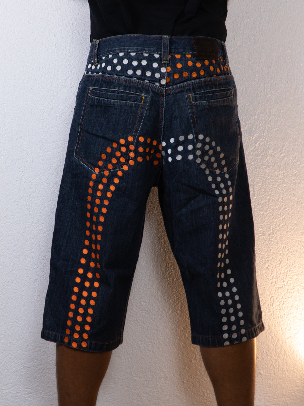 SHORT JEANS EVISU 36W/34L ORANGE/BLEU