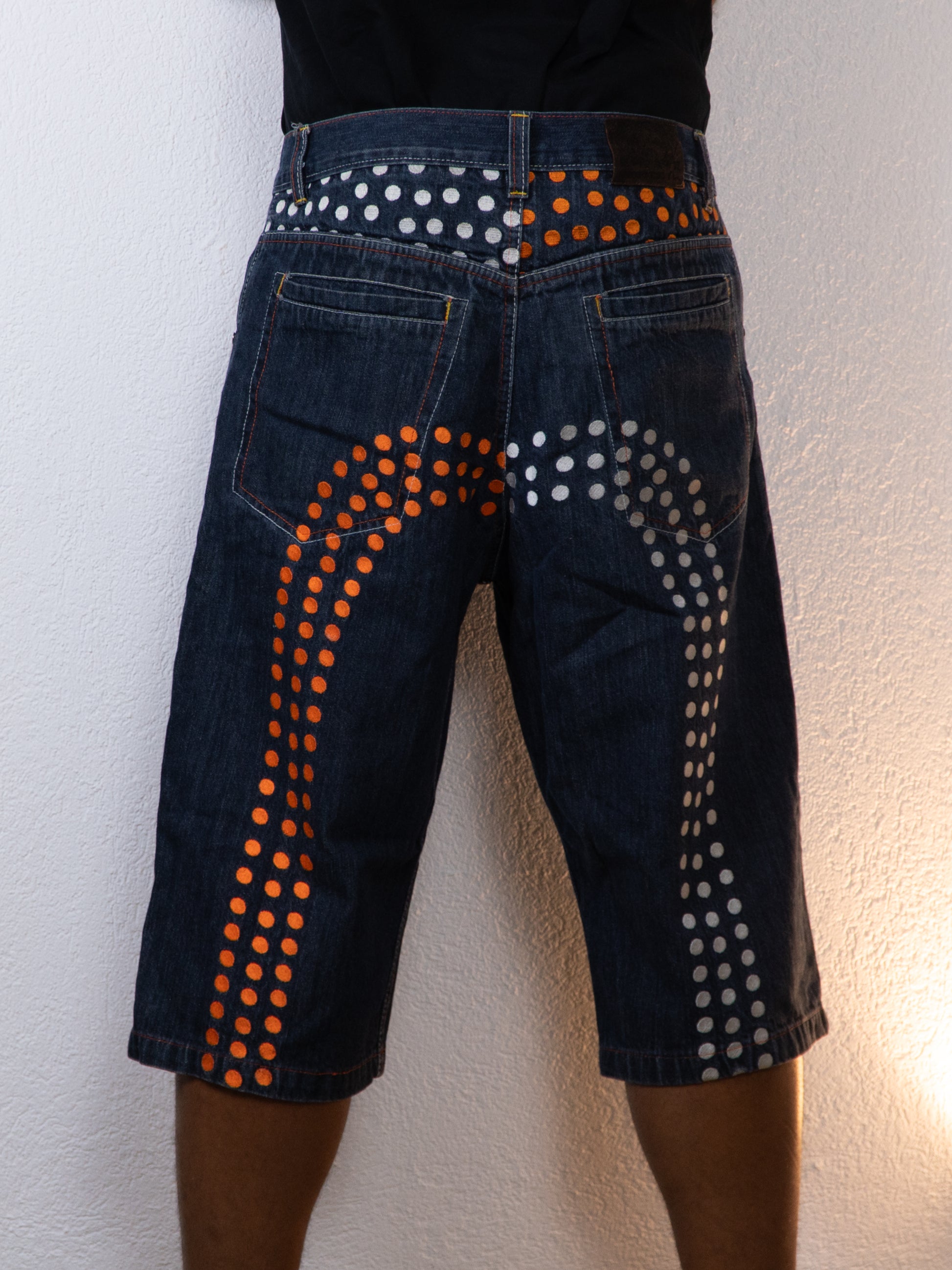 SHORT JEANS EVISU 36W/34L ORANGE/BLEU