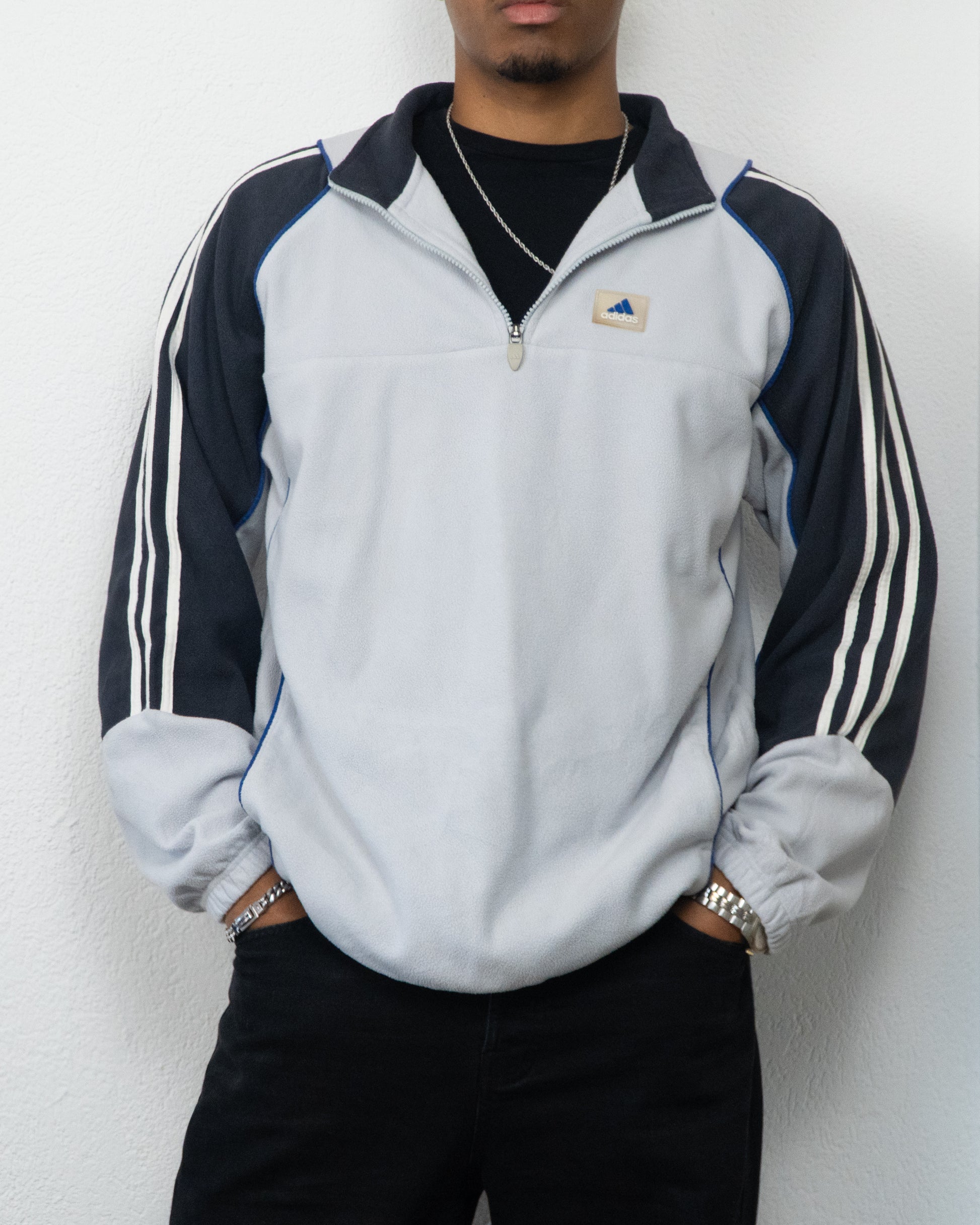 SWEATSHIRT POLAIRE ADIDAS L NOIR GRIS CLAIR