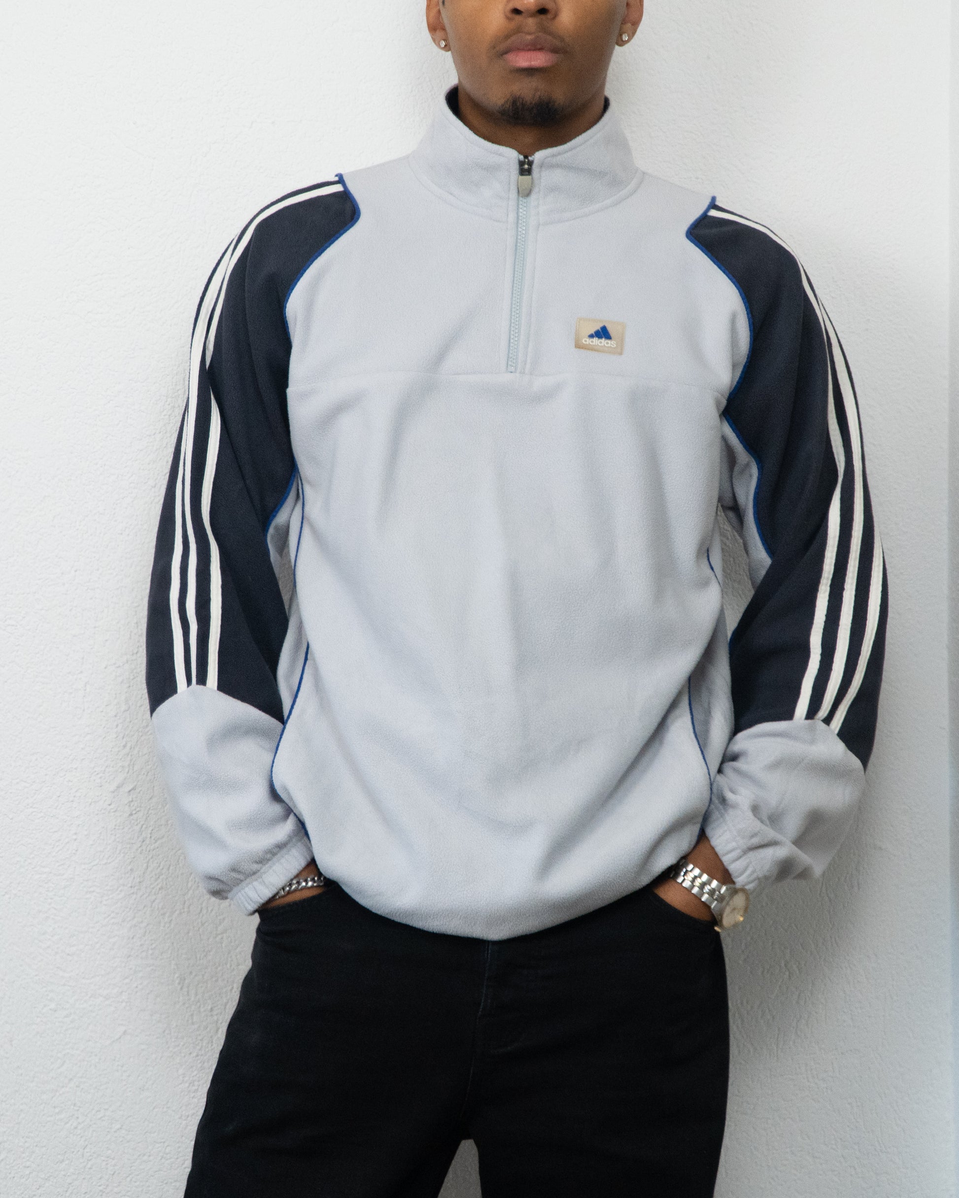 SWEATSHIRT POLAIRE ADIDAS L NOIR GRIS CLAIR