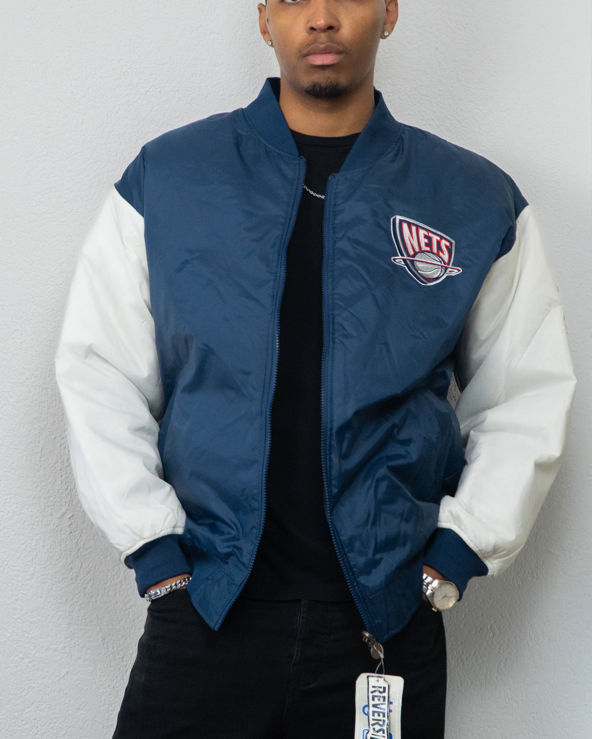 JACKET NBA USG REVERSIBLE NETS L MARINE BLANC
