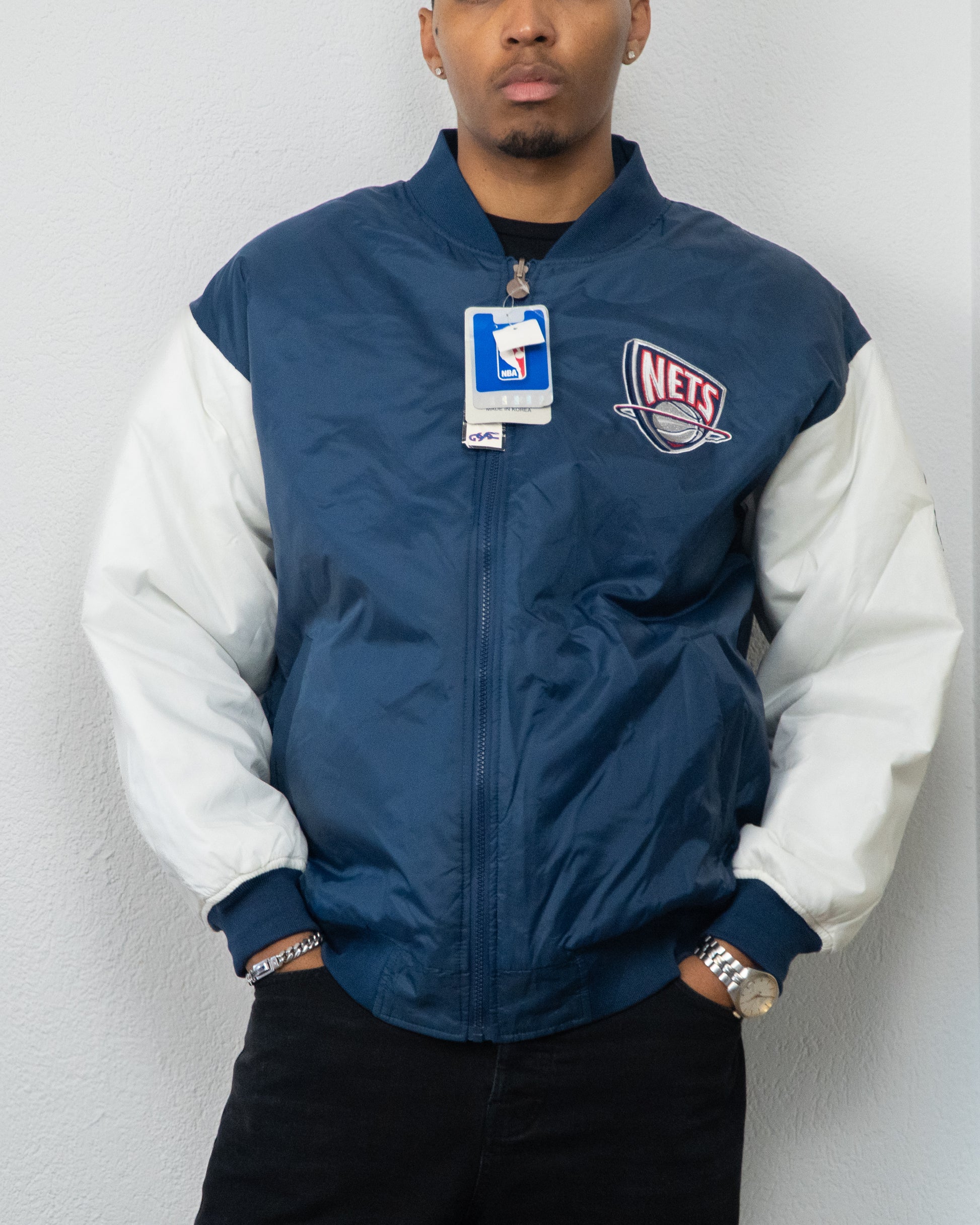 JACKET NBA USG REVERSIBLE NETS L MARINE BLANC