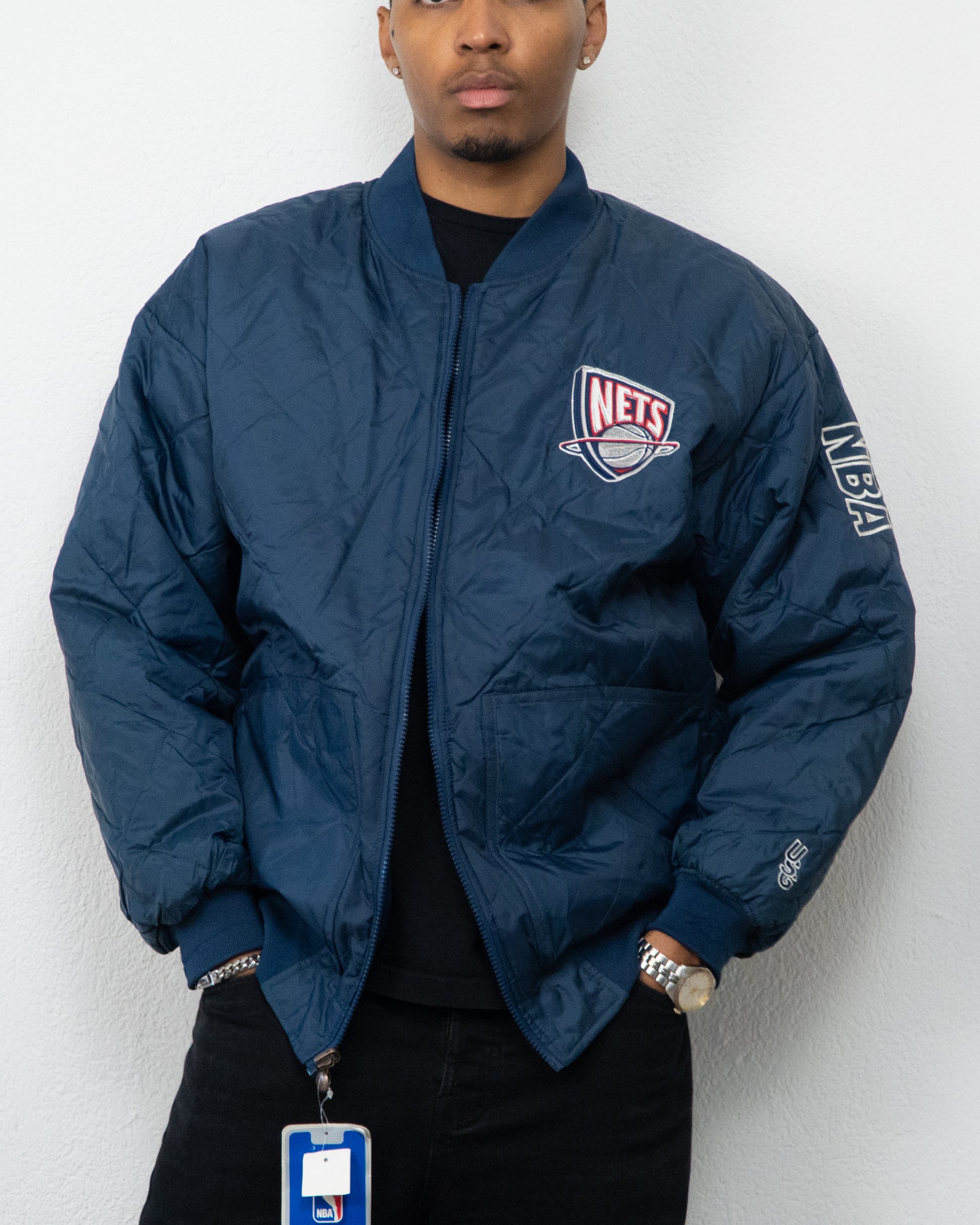 JACKET NBA USG REVERSIBLE NETS L MARINE BLANC