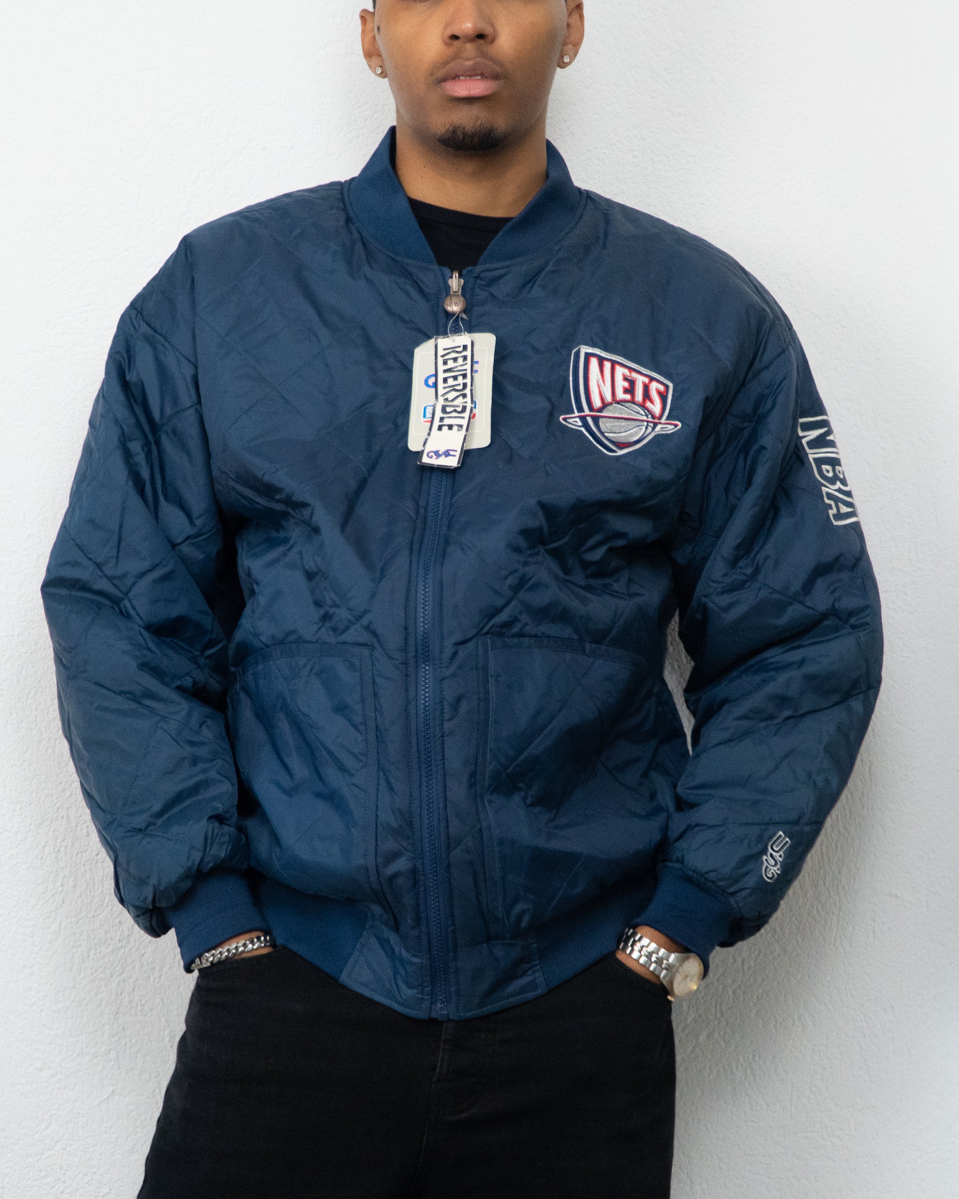JACKET NBA USG REVERSIBLE NETS L MARINE BLANC