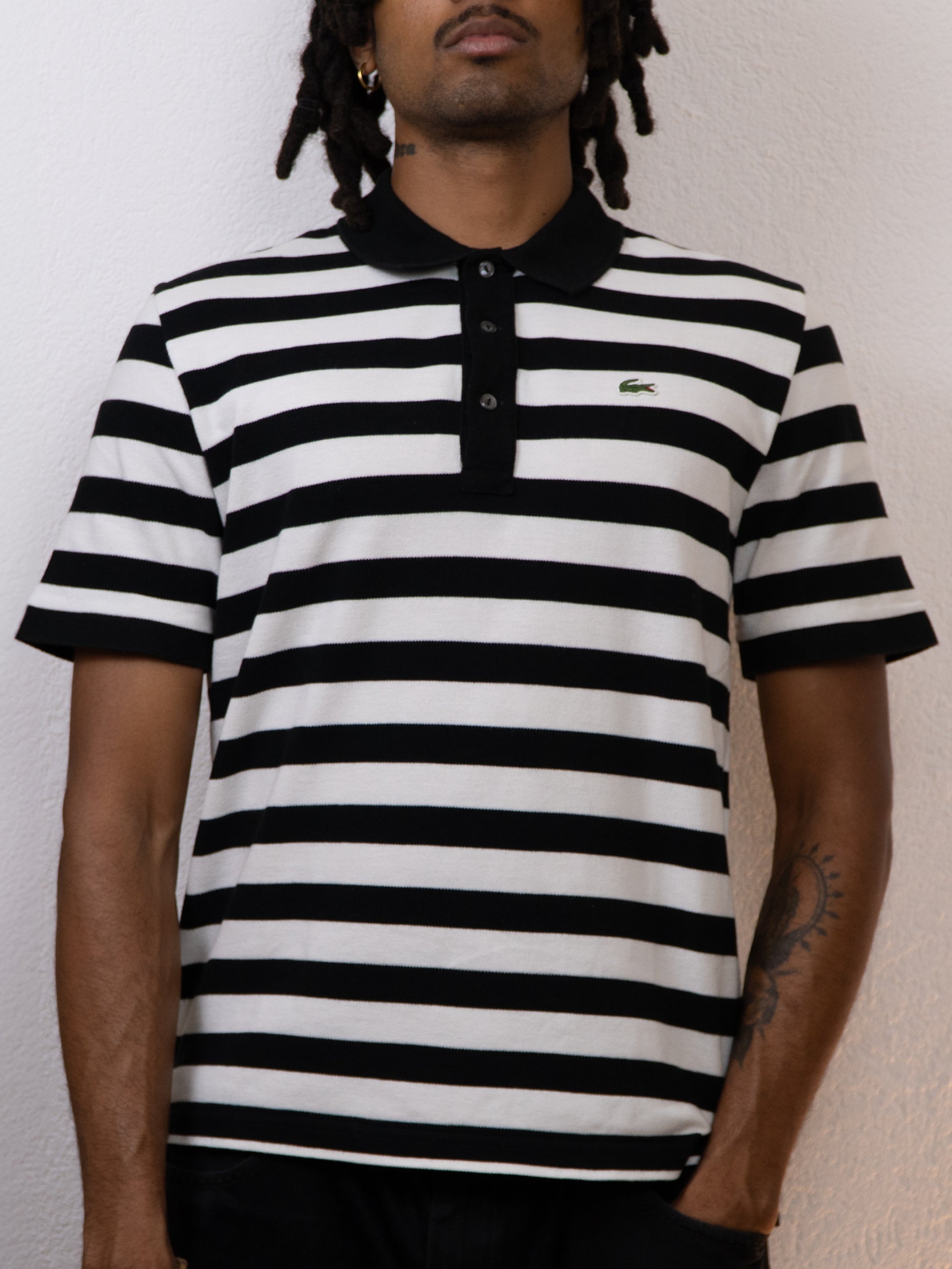 POLO LACOSTE L RAYÉ NOIR BLANC
