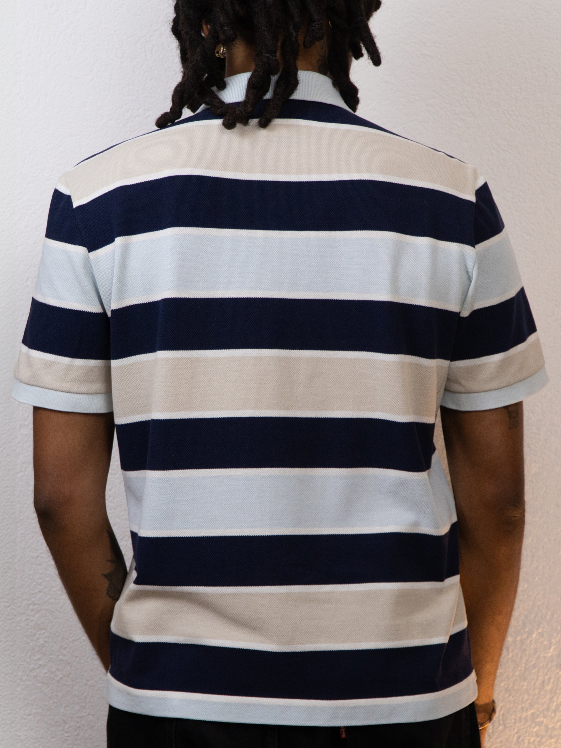 POLO LACOSTE 5/L RAYÉ BLEU CLAIR MARINE BEIGE