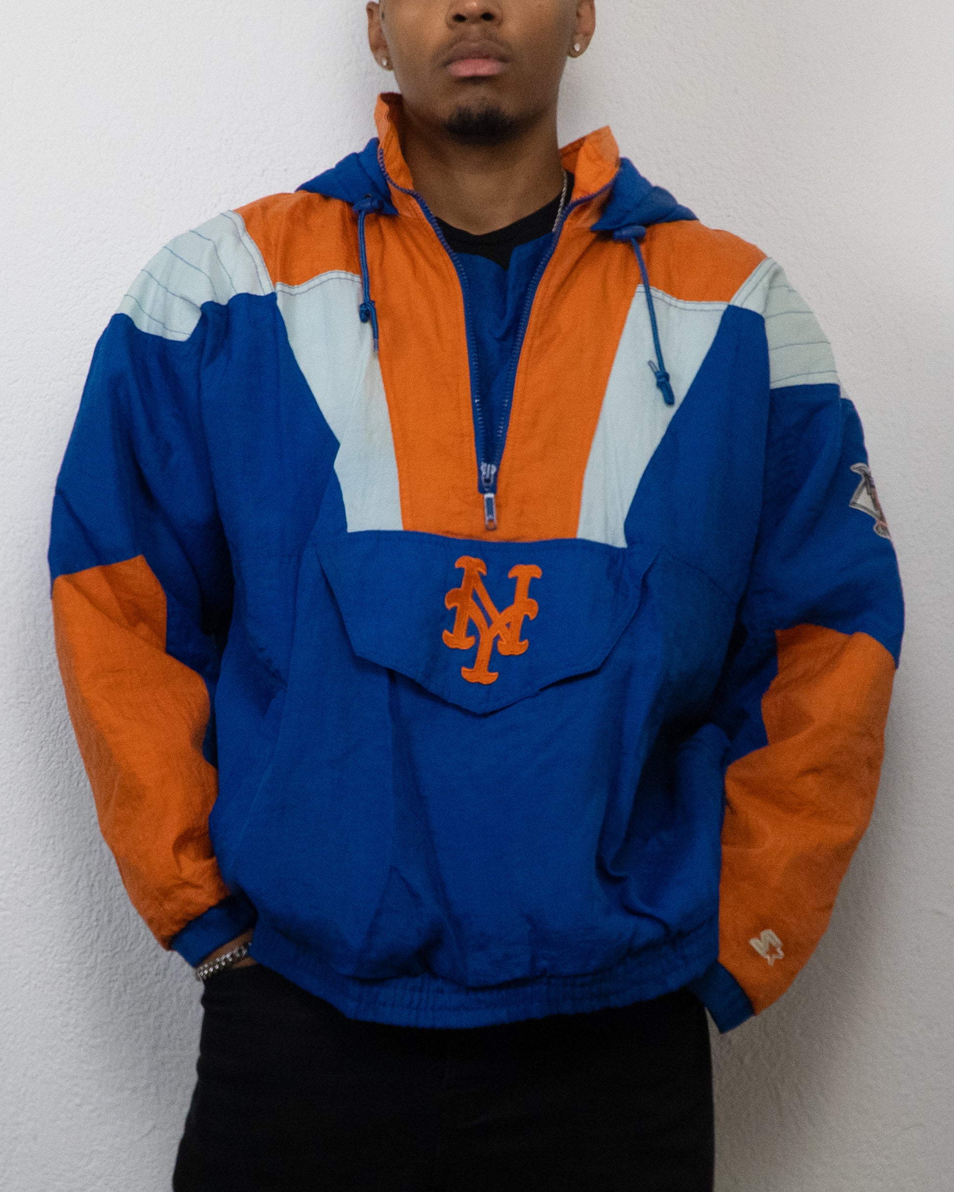 JACKET STARTER MLB NY METS L BLEU ORANGE BLANC