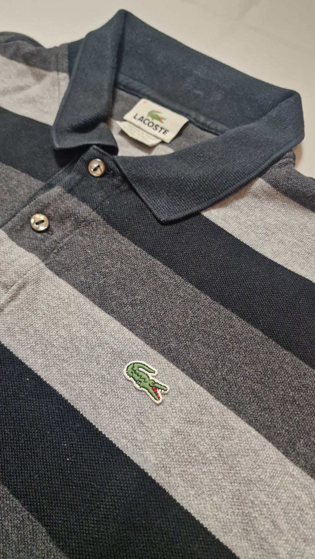POLO LACOSTE 6/XL GRIS NOIR RAYÉ