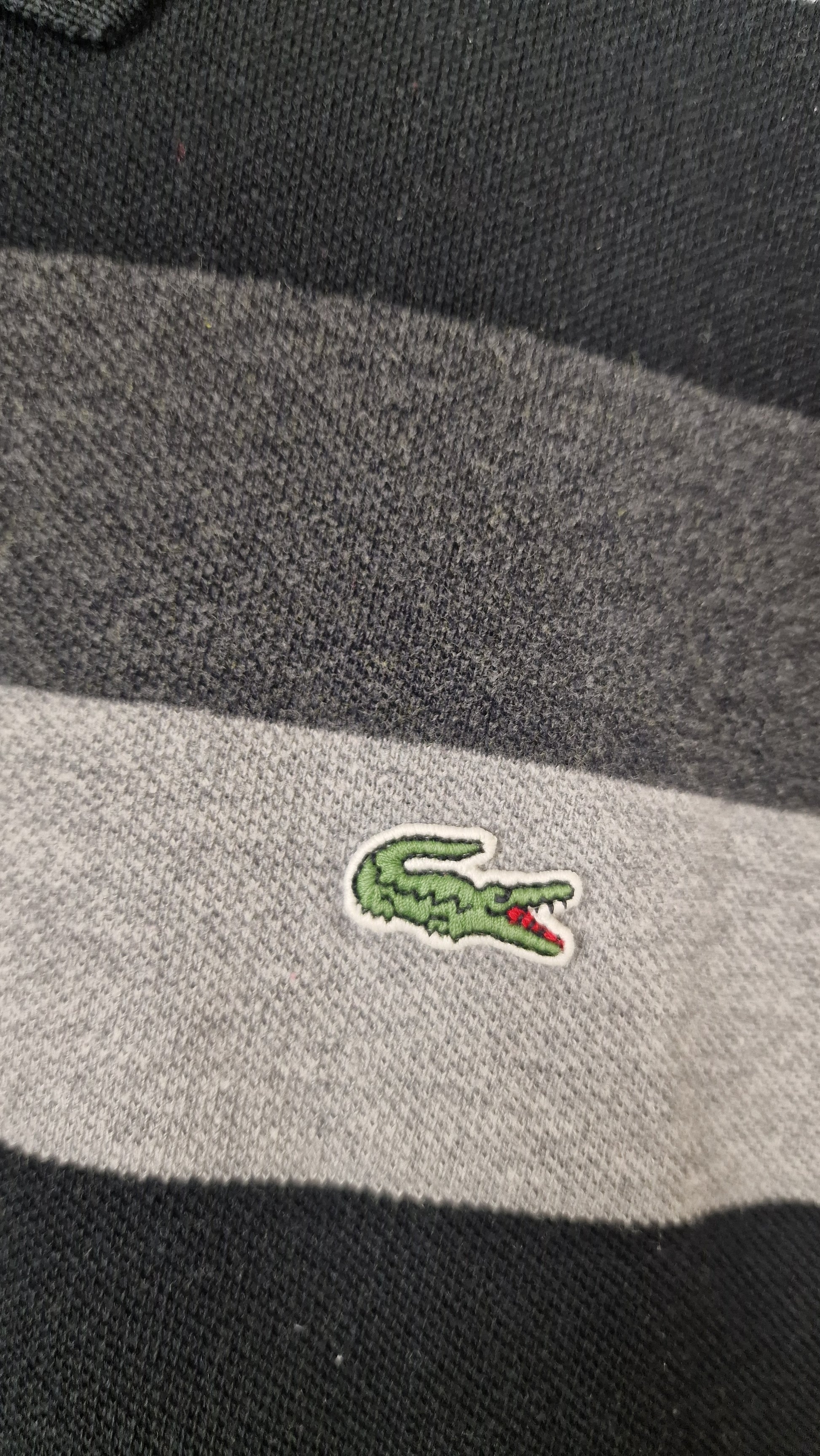 POLO LACOSTE 6/XL GRIS NOIR RAYÉ