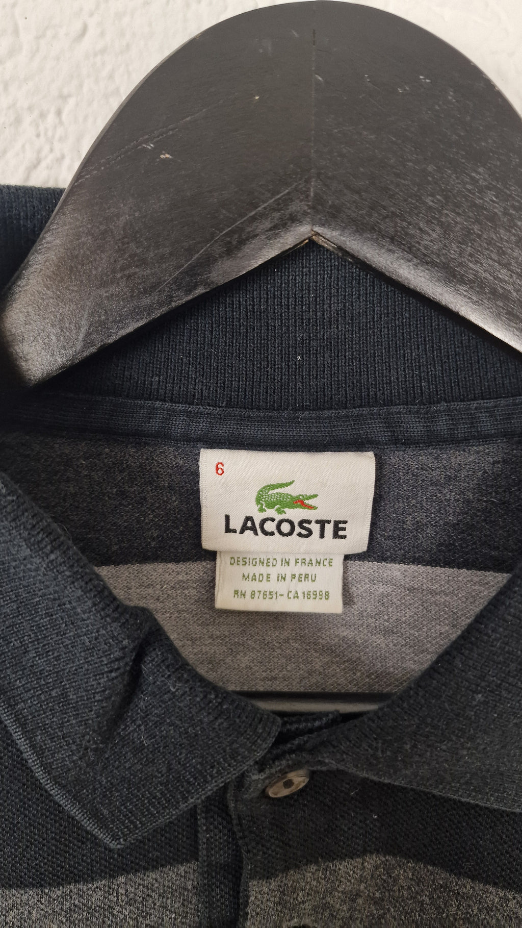 POLO LACOSTE 6/XL GRIS NOIR RAYÉ