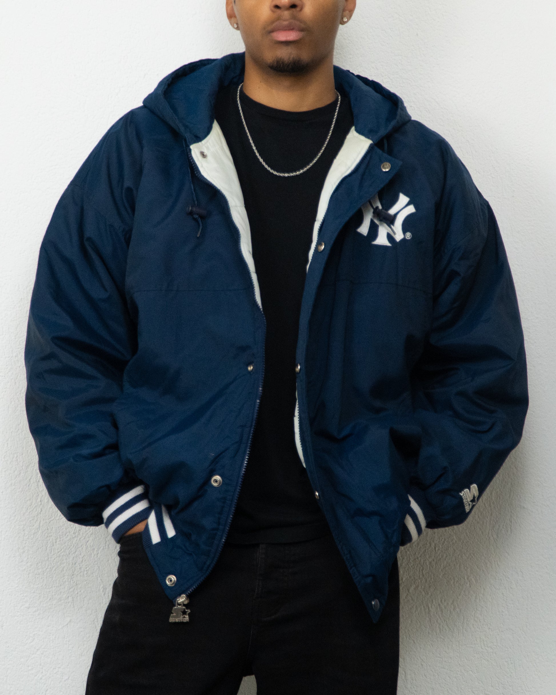 JACKET STARTER MLB NY XL MARINE BLANC