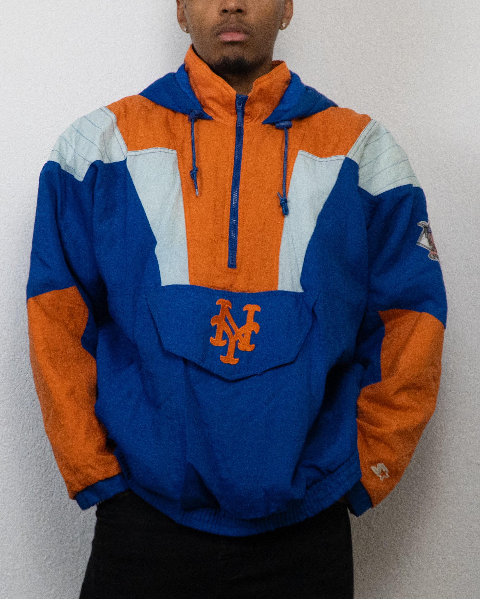 JACKET STARTER MLB NY METS L BLEU ORANGE BLANC