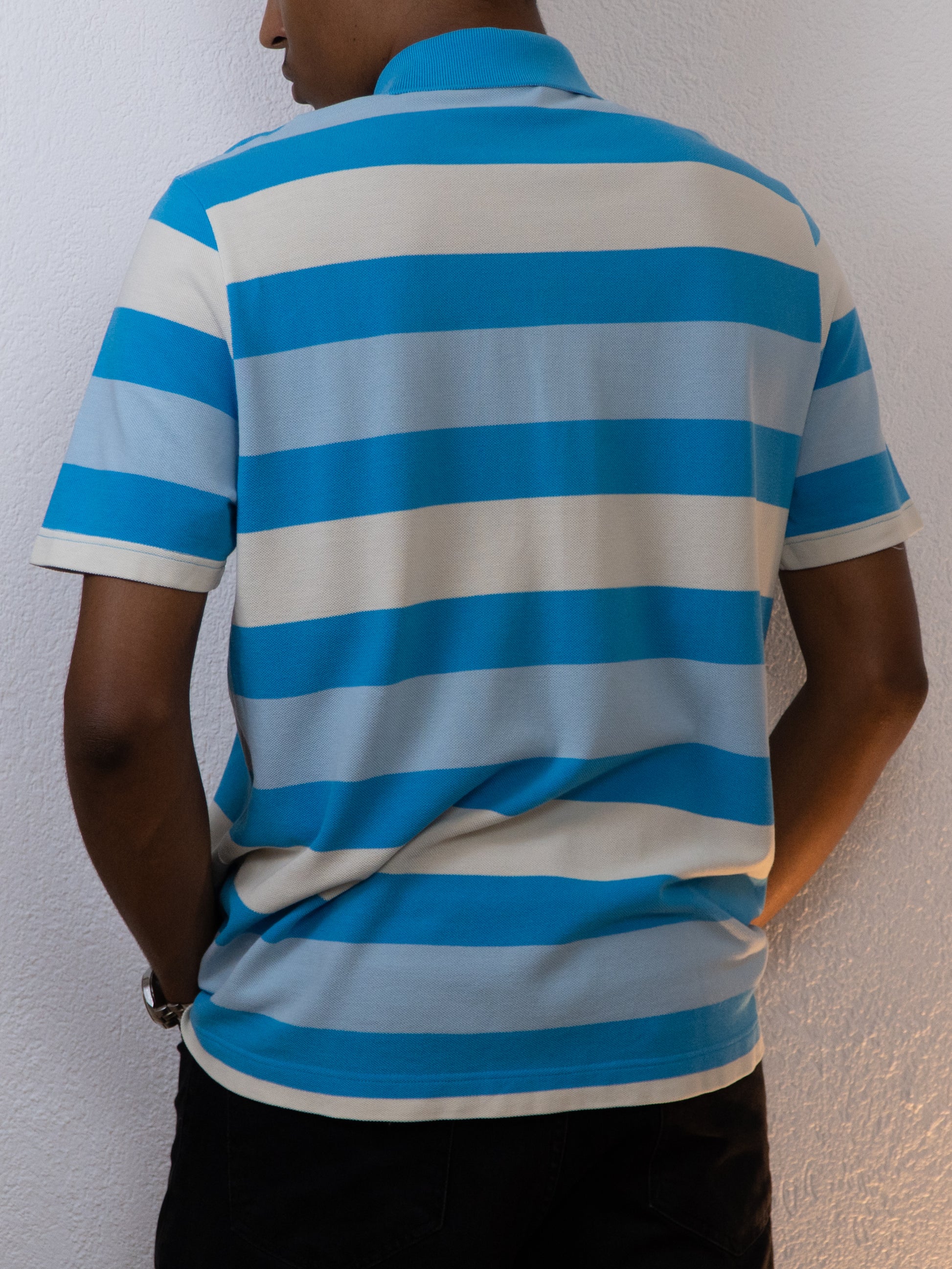 POLO LACOSTE 7/2XL RAYÉ BLEU