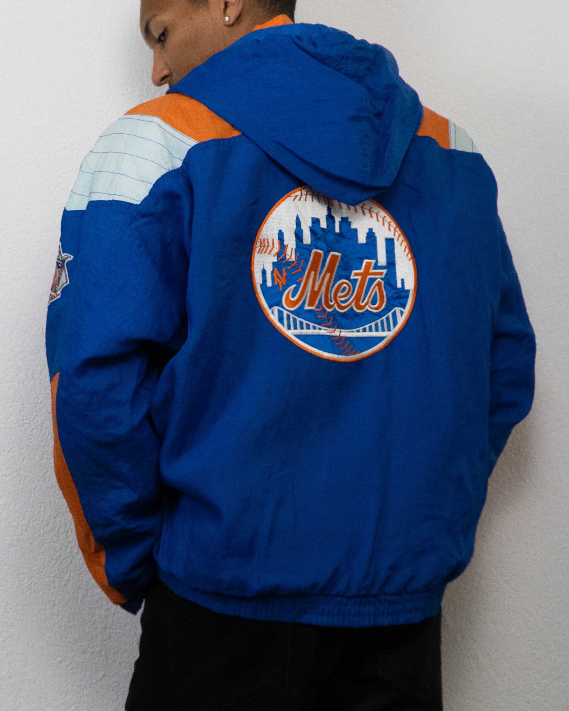 JACKET STARTER MLB NY METS L BLEU ORANGE BLANC