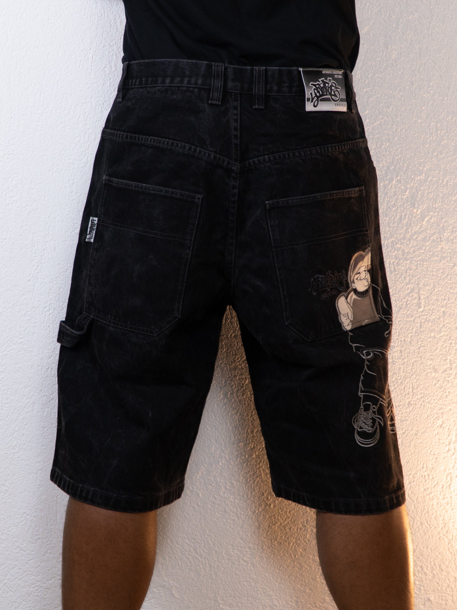SHORT JEANS Y2K BAGGY SOUTH POLE 36 NOIR BRODÉ