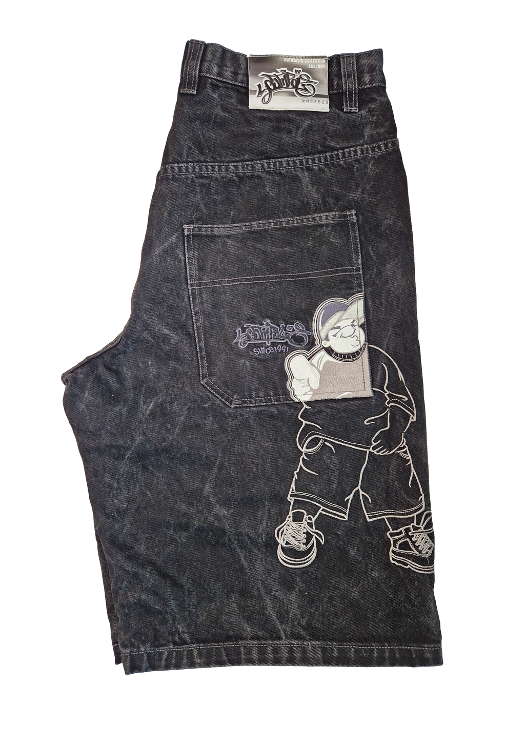 SHORT JEANS Y2K BAGGY SOUTH POLE 36 NOIR BRODÉ