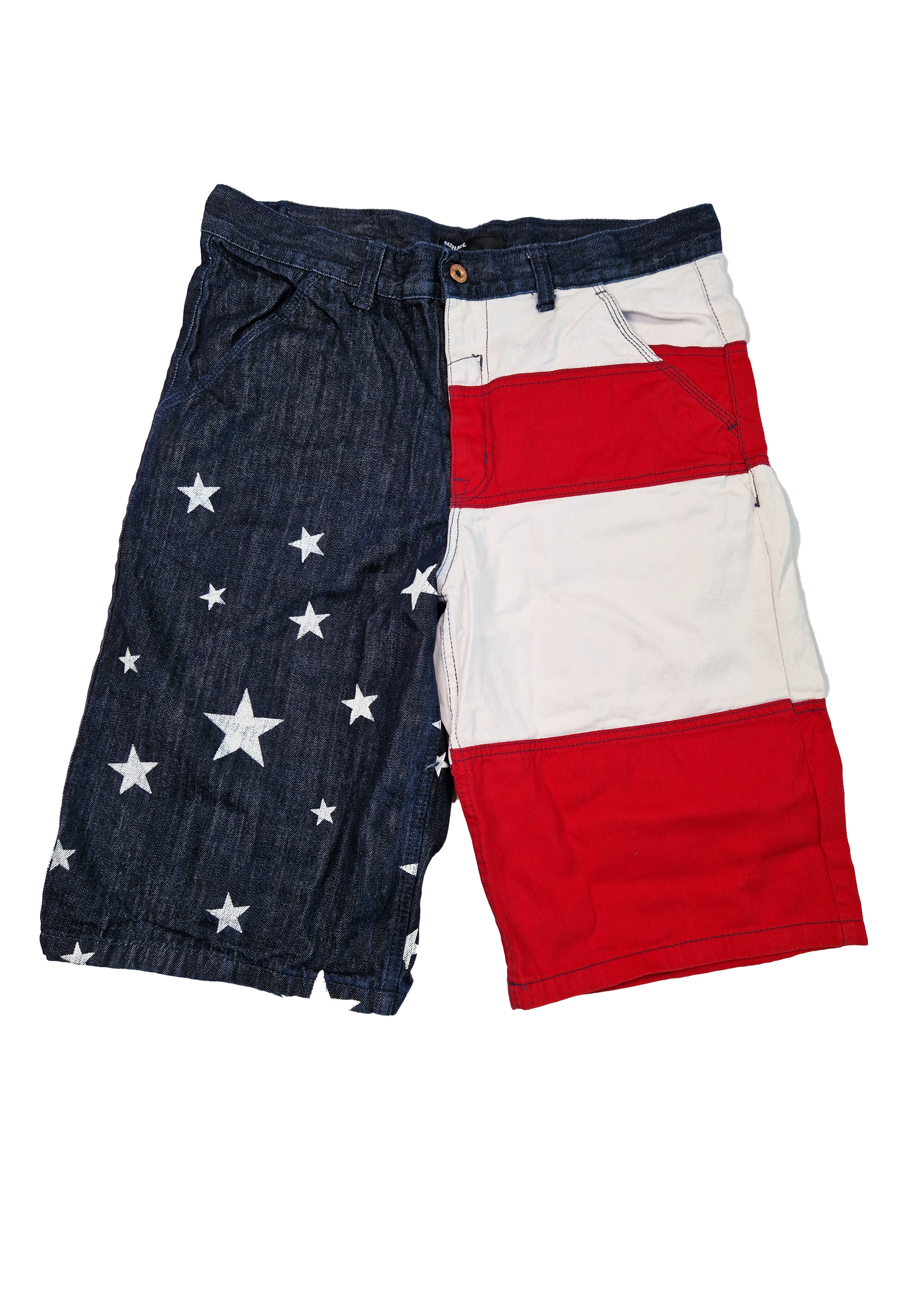 SHORT JEANS Y2K QRUEL USA 36 BLEU ROUGE BLANC