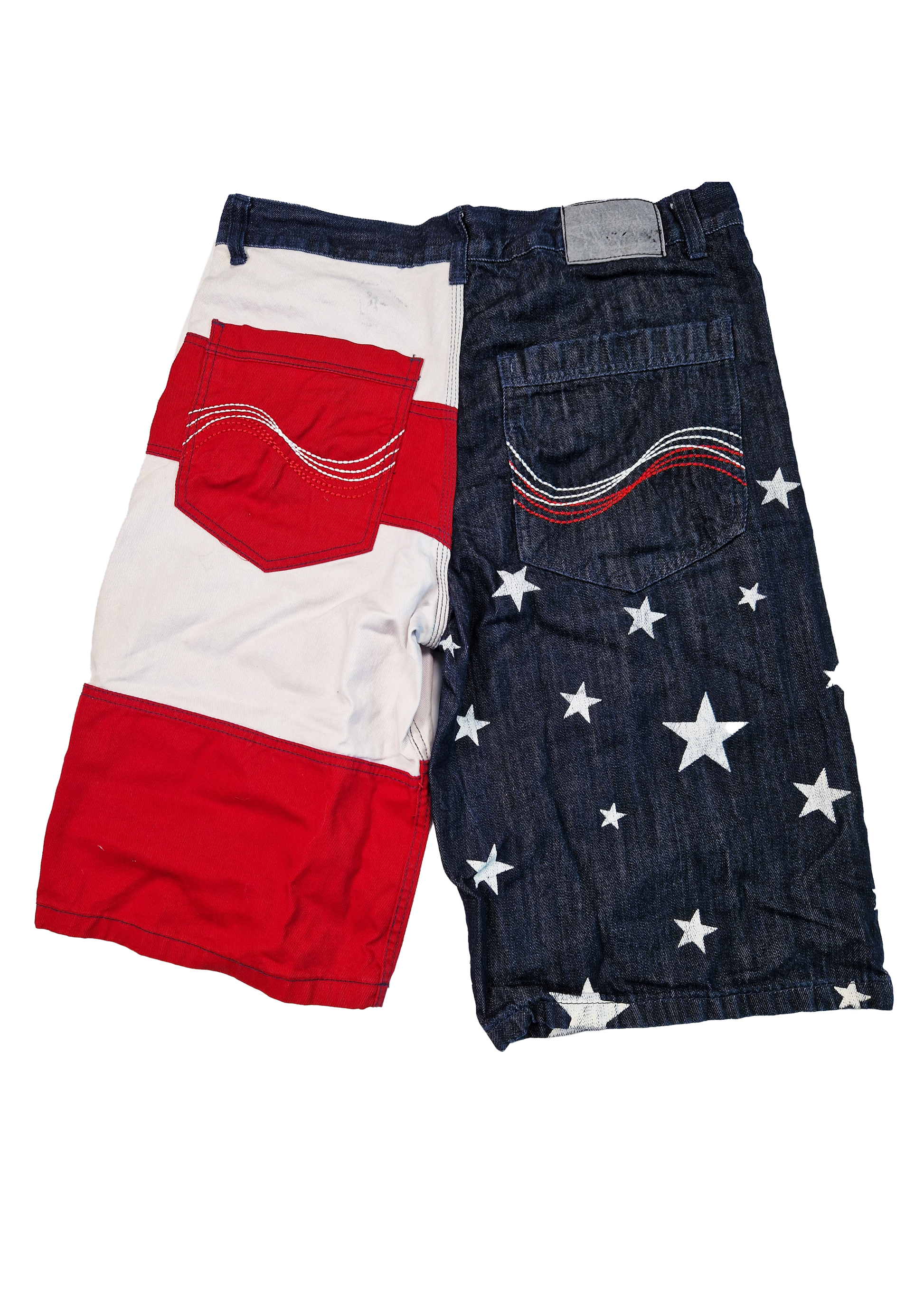SHORT JEANS Y2K QRUEL USA 36 BLEU ROUGE BLANC