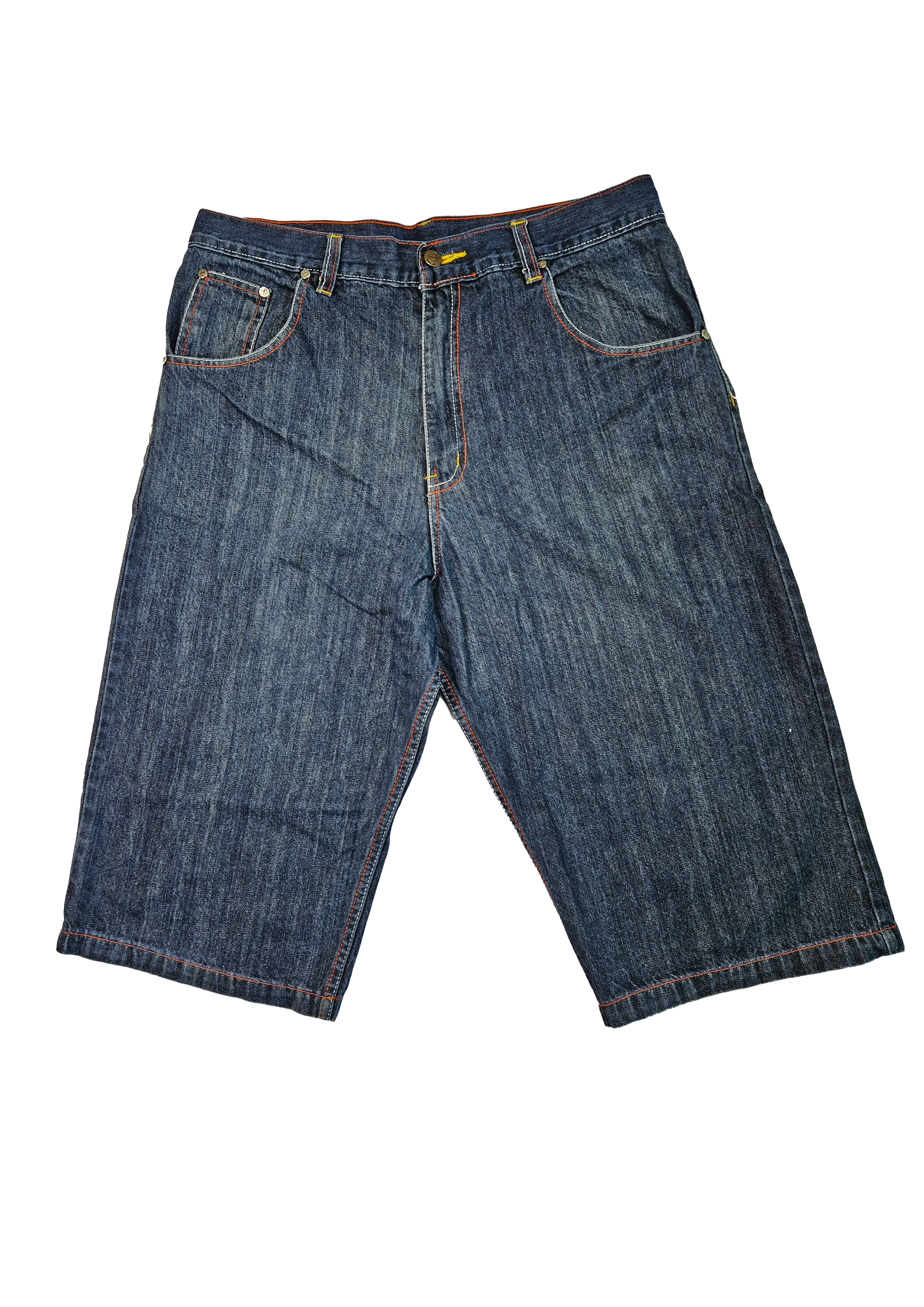SHORT JEANS EVISU 36W/34L ORANGE/BLEU