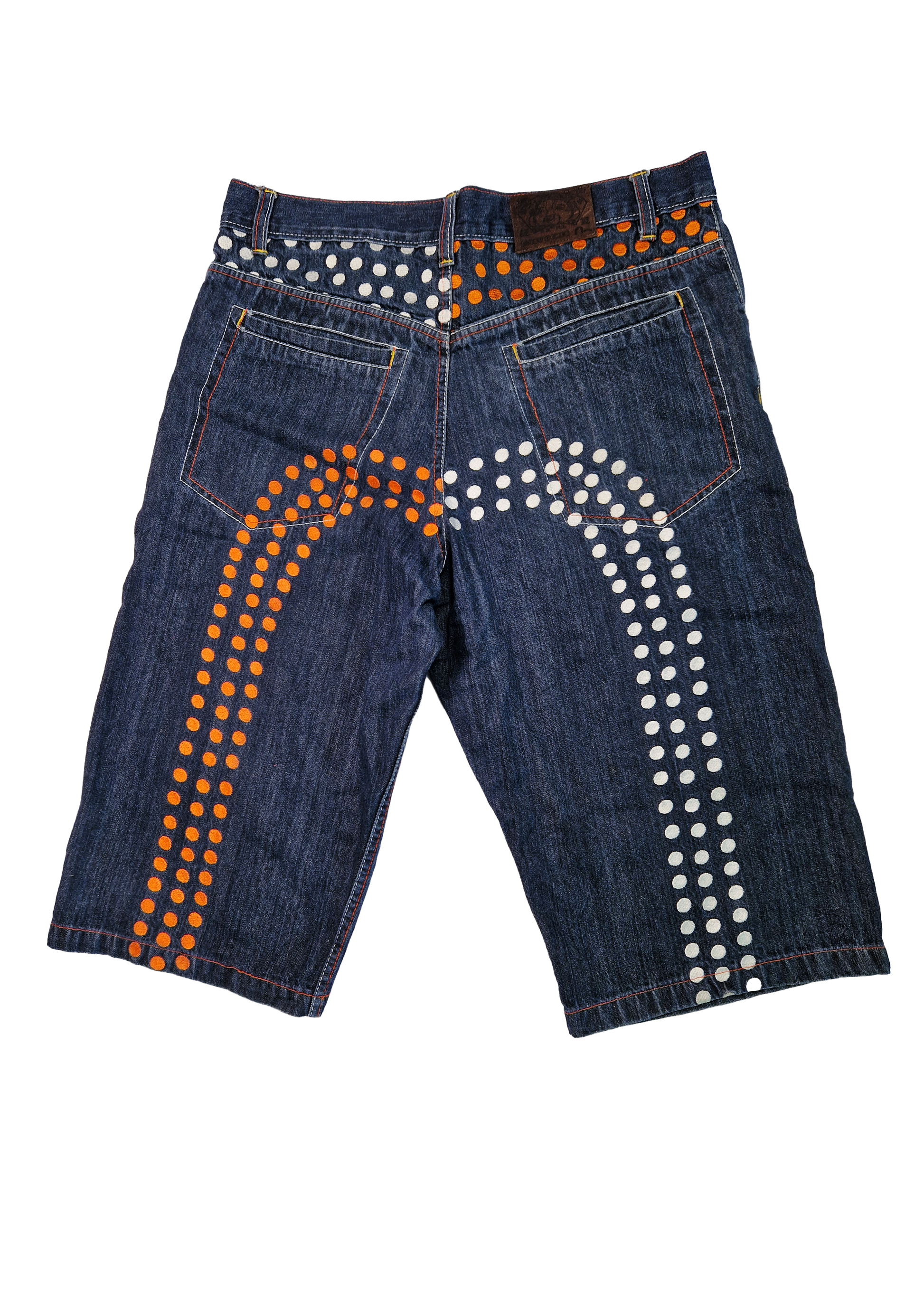 SHORT JEANS EVISU 36W/34L ORANGE/BLEU